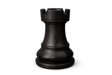 Black rook chess piece standing on transparent background