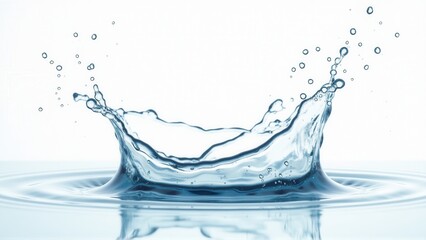 A water droplet creates a striking crown shape as it splashes into a pool, captured in crisp detail.