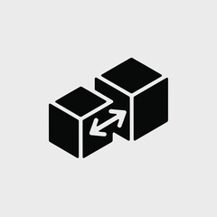 Isometric cubes with bidirectional arrows illustrating scaling or resizing concept