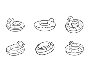 Hand Drawn Swim Rings for Summer Vacation and Pool Fun Coloring Page Black and White Line Art Illustration