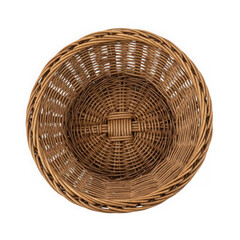 Wicker basket top view, empty storage container isolated on transparent background