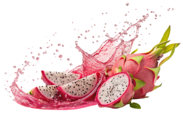 dragon fruit with water splash PNG Image