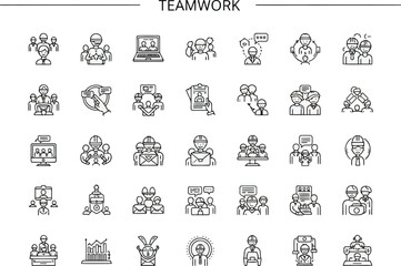 Teamwork Icons:  Modern Line Art Graphics for Collaboration, Communication, and Project Management.