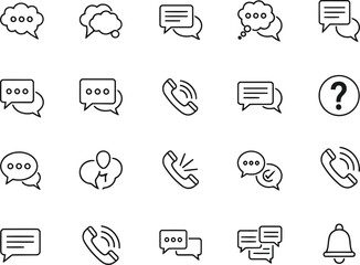 Collection of Minimalist Line Icons: Communication, Messaging, and Customer Support Symbols.