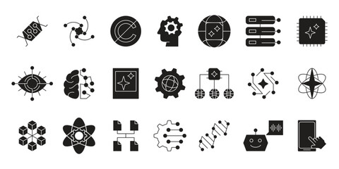 Artificial intelligence icon set, future technology for automation, assistance, prediction, suggestion and data processing deep learning