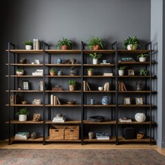 wooden shelves with bottles