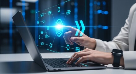 Fototapeta premium Business process and workflow automation with flowchart. Scheme of hierarchy management of corporate and processing management.