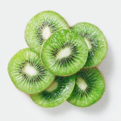 Fresh kiwi slices stacked, vibrant green