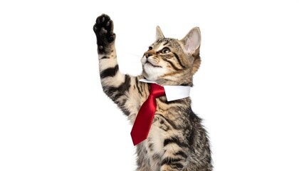 Playful kitten in a tie