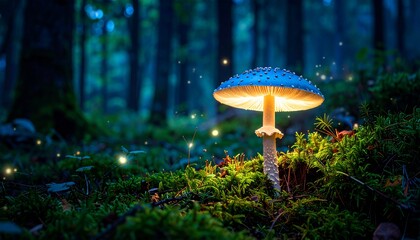 Enchanted Forest: Glowing Mushroom in the Night