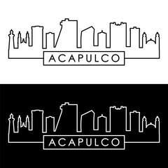 Acapulco skyline. Linear style. Single line. Editable vector file.