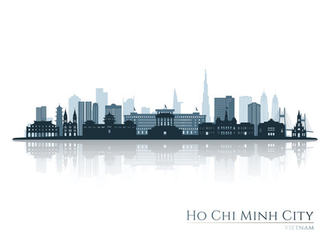 Ho Chi Minh City skyline silhouette with reflection. Landscape Ho Chi Minh City, Vietnam. Vector illustration