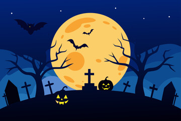 halloween night graveyard scene eerie