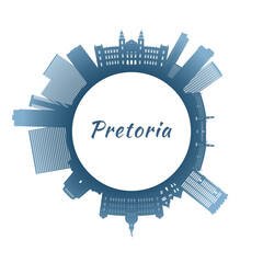 Pretoria skyline with colorful buildings. Circular style. Stock vector illustration