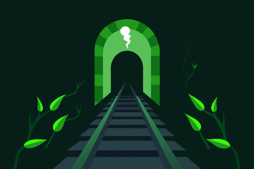 spooky train tunnel green glow inside