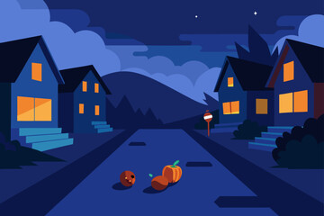 suburban street halloween empty candy