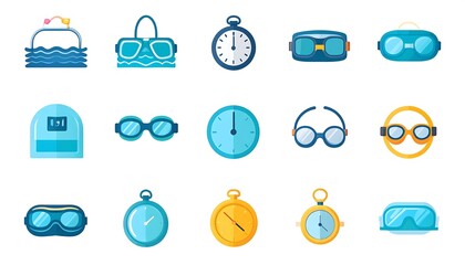 Swimming equipment icons. Flat design