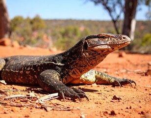 Fototapeta premium Large lizard on red dirt