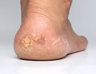 Fototapeta premium close-up of a human foot with a painful plantar corn, realistic medical photograph