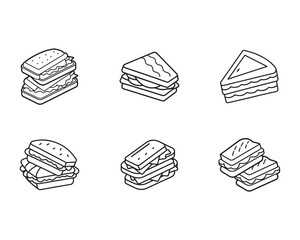 Sandwich Icons Collection Line Art Style Fast Food and Restaurant Symbol Vector Illustration