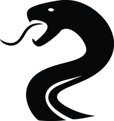 Naklejka premium Black Silhouette of a Snake Coiled with an Open Mouth and Visible Tongue on White