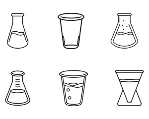 Science Lab Equipment Outline Icons Set in Black and White Vector Illustration for Education and Research