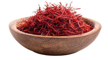 Fototapeta premium saffron thread in the wooden plate, isolated on the white background.