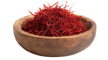 Fototapeta premium saffron thread in the wooden plate, isolated on the white background.