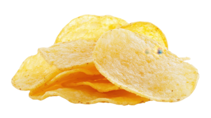 Golden Crispy Potato Chips Stacked Together on Transparent Background