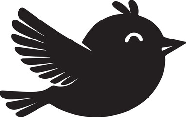Charming Black Silhouette of a Whimsical Bird in Flight Symbolizing Freedom and Nature's Beauty with Simple and Minimalist Design