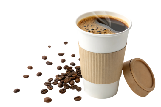 cup of coffee in paper takeaway mug PNG Image