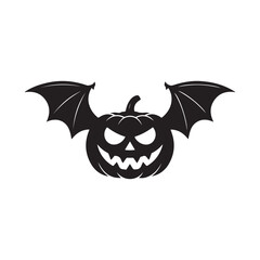 Fototapeta premium Halloween Pumpkin with Bat Wings Silhouette on White Background