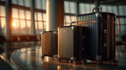 ravel Concept Black Suitcase Trio Waiting for Departure at Golden Hour