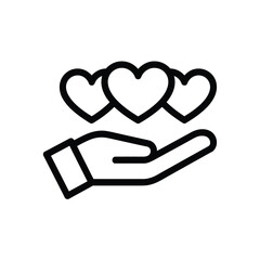 Hand holding three hearts love and care concept minimal outline