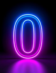 Glowing neon number zero