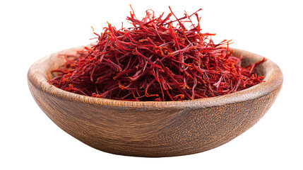 Fototapeta premium saffron thread in the wooden plate, isolated on the white background.