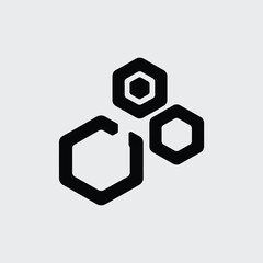Three Black Hexagons Arranged in a Cluster on a Light Background
