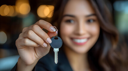Smiling woman presents house key