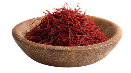 Fototapeta premium saffron thread in the wooden plate, isolated on the white background.