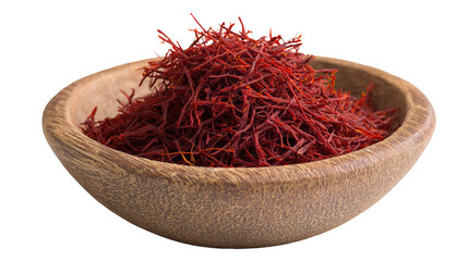 Fototapeta premium saffron thread in the wooden plate, isolated on the white background.