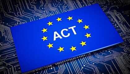EU flag on a circuit board with "ACT" in the center