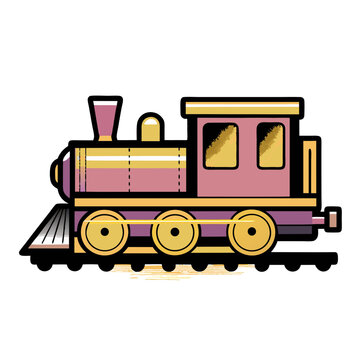Isolated vector image of a vintage train in comic book style, pop art on transparent background  