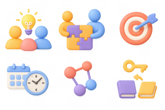 Creative teamwork and productivity concepts in 3d cartoon style