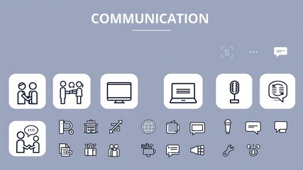 Naklejka premium Various business communication icons in a minimalist outline style representing concepts