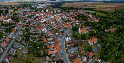 Aerial view around the city Kralovice in the czech Republic on a cloudy day in summer © Tina