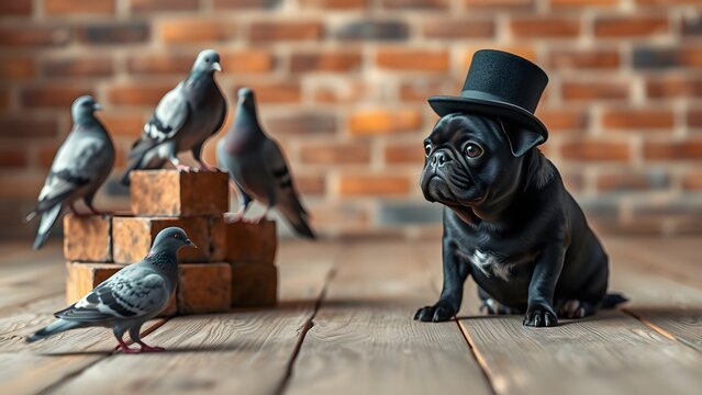 Dog and pigeon