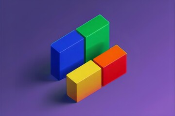 Obraz premium Colorful square geometric shapes on a bright purple background.