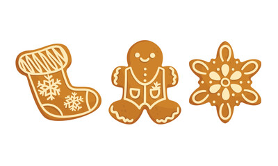 Festive Gingerbread Treats Delightful Stocking, Cheerful Man, and Beautiful Snowflake
