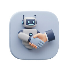 A friendly robot and human hand shake symbolizing collaboration and technological advancement in a modern digital world.
