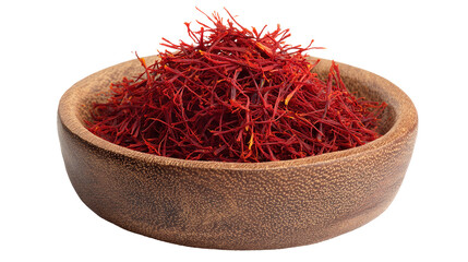 Fototapeta premium saffron thread in the wooden plate, isolated on the white background.